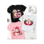 Kids Yazlık 3lü çilek baskılı kız çocuk t-shirt pamuklu