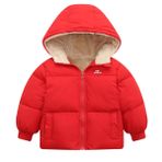 kids4ever Bebek kışlık ceket, manto, fermuarlı, kapüşonlu ceket, rüzgar geçirmez, sıcak tutan polar üst giyim, kar kıyafeti, iki cepli, erkek ve kız çocukları için, 12 aylık-5 yaş, Kırmızı, 12-18 Ay