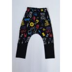 Kidsabu Çocuk Desenli Şalvar Pantolon - 1 - 2 Yaş - Dropsuz - Siyah - Sarı