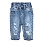 KIDSCOOL SPACE Bebek Kot Pantolon, Bebek Yürüyor Elastik Bel D-halkalı Yırtık Kot Pantolon, Açık Mavi, 2-3 Yaş
