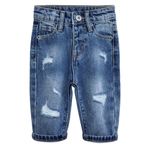 KIDSCOOL SPACE Bebek Kot Pantolonu, Bebek Yürüyor Elastik Bant İçi D-halkalı Yırtık Delikli Pamuklu Kot Pantolon, Açık Mavi, 9-12 Ay