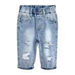 KIDSCOOL SPACE Bebek Kot Pantolonu, Bebek Yürüyor Elastik Bel D-halkalı 4 Yırtık Delikli Kot Pantolon, Açık Mavi, 2-3 Yaş