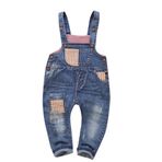 KIDSCOOL SPACE Bebek ve Küçük Erkek/Kız Ekose Astar Patchwork Denim Tulum Kot Pantolon, Mavi, 3-4 Yaş