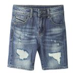 KIDSCOOL SPACE Büyük Erkek Çocuklar Denim Şort, İçinde Yırtık Diz Boyu Jean Yaz Pantolonu, Orta Mavi, 8