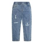 KIDSCOOL SPACE Büyük Kız Kot Pantolon, Beli Lastikli Yırtık Delikli Yumuşak Streç Kot Pantolon, Açık Mavi, 8