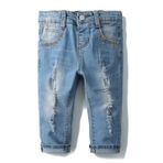 KIDSCOOL SPACE Kız Bebek Erkek İnce Kot Pantolon, Yırtık Kot Pantolon İçinde D Halka Elastik Bant, Açık Mavi-2049, 7-8 Yıl