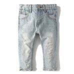 KIDSCOOL SPACE Kız Bebek Erkek İnce Kot Pantolon, Yırtık Kot Pantolon İçinde D Halka Elastik Bant, Açık Mavi-2095, 5-6 Yıl
