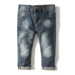 KIDSCOOL SPACE Kız Bebek Erkek İnce Kot Pantolon, Yırtık Kot Pantolon İçinde D Halka Elastik Bant, Koyu Mavi-2094, 6-12 Ay
