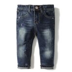 KIDSCOOL SPACE Kız Bebek Erkek İnce Kot Pantolon, Yırtık Kot Pantolon İçinde D Halka Elastik Bant, Koyu Mavi-2098, 4-5 Yıl