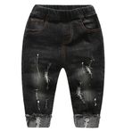 KIDSCOOL SPACE Kız Bebek Erkek Kot Pantolon,Küçük Çocuk Beli Lastikli Yırtık Kot Pantolon,Siyah,4-5 Yaş
