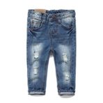 KIDSCOOL SPACE Kız Bebek Erkek Slim Jean,Küçük Çocuk Elastik Bel Yırtık Kot Pantolon,Mavi,7-8 Yaş