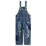 KIDSCOOL SPACE Kız Çocuklar İçin Ayarlanabilir Askılı Yırtık Jean Tulum Pantolonlar, Mavi, 7-8 Yaş