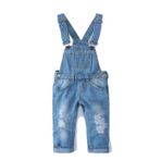KIDSCOOL SPACE Küçük Kız Erkek Jean Tulum, Yürümeye Başlayan Çocuk Yırtık Denim Sevimli İnce Pantolon, Açık Mavi,5-6 Yaş