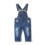KIDSCOOL SPACE Küçük Kız Erkek Jean Tulum, Yürümeye Başlayan Çocuk Yırtık Denim Sevimli İnce Pantolon, Koyu Mavi, 12-18 Ay