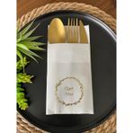 Kidspartim 12'li 40x40 cm Gold Yaldızlı Beyaz Çelenkli Afiyet Olsun Cepli Peçete