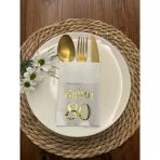 Kidspartim 12'li 40x40 cm Gold Yaldızlı Beyaz Cepli Hello Seksen Yaş Peçete