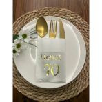 Kidspartim 12'li 40x40 cm Gold Yaldızlı Beyaz Cepli Hello Yetmiş Yaş Peçete