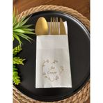 Kidspartim 12'li 40x40 cm Gold Yaldızlı Beyaz Kalp Çelenk Just Engaged Cepli Peçete