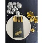 Kidspartim 12'li 40x40 cm Gold Yaldızlı Siyah Disco Topu Cepli Peçete