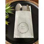 Kidspartim 12'li 40x40 cm Gümüş Yaldızlı Beyaz Çelenkli Afiyet Olsun Cepli Peçete