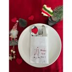 Kidspartim 12'li 40x40 cm Kırmızı Yaldızlı Beyaz Cepli Yılbaşı Kadeh Happy New Year Kağıt Peçete
