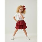 Kidsroom Kız Çocuk Gabardin Etek Fiyonk Detaylı Tshirt Tokalı 3 Lü Takım - 5-6 Y - Kırmızı