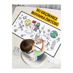 Kidstoria Su Geçirmez Makinada Yıkanabilir Tekrar Boyanabilir Astronot Aktivite Boyama Oyun Halısı 95x45