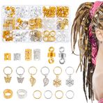Kieswan 180 Adet Dreadlocks Takı Saç Halkası, Örgüler için, Altın Gümüş, Ayarlanabilir Metal Örgü Takı, Saç Boncukları, Viking Saç Takısı, Saklama Kutulu Aksesuar, Örgü, Dekorasyon ve Saç Uzatmaları için