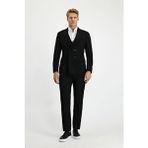 Kiğılı 6 Drop Regular Fit Standart Kesim Mevsimlik Kruvaze Takım Elbise - Siyah - 58