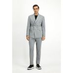 Kiğılı 7 Drop Slim Fit Dar Kesim Mevsimlik Kruvaze Takım Elbise - Açık Gri - Slim Fit Kalıp - 50
