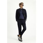 Kiğılı 7 Drop Super Slim Fit Ekstra Dar Kesim Mevsimlik Beli Lastikli İpli Takım Elbise - Koyu Lacivert - 52 - Süper Slim Fit
