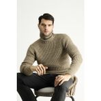 Kiğılı Balıkçı Yaka Desenli Slim Fit Dar Kesim Triko Kazak Orta Vizon Renk Erkek Modası - 3XL