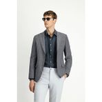 Kiğılı Regular Fit Erkek Yünlü Balıksırtı Ceket Uzun Kol Casual Stil Gri Dokuma Kumaş