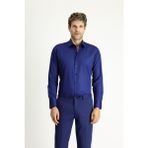 Kiğılı Uzun Kol Slim Fit Dar Kesim Klasik Non Iron Saten Pamuklu Gömlek - XL - Orta Lacivert