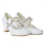 Kiko Kids 750 Simli Gunluk Kiz Cocuk 4 Cm Topuklu Babet Ayakkabi Beyaz
