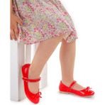 Kiko Kids Kız Çocuk Fiyonklu Cırtlı Babet Ayakkabı Rugan Kırmızı Taban PVC