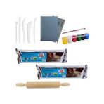 Kil Hamuru Set-6. Seramik Hamuru. 2 Kg Beyaz Kil. Ebeşuar Merdane