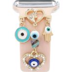 Kılıf House Apple Watch Uyumlu Sallantılı Nazar Kalp Charm Aksesuar - Açık Mavi - Beyaz
