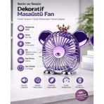 Kılıf House Dekoratif Ayıcık Tasarımlı 1200 Mah Şarjlı Taşınabilir Masaüstü Fan Mini Vantilatör - Mor