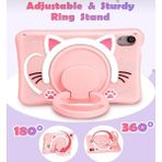 Kılıf House Kedi Karakterli Dayanıklı Çocuk Tablet Kılıfı Standlı Eğlenceli Koruyucu Kapak - Galaxy Tab A9 Plus 11'' - Pembe - Beyaz