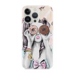 Kılıfland Apple iPhone 13 Pro Max ile Uyumlu Kılıf, 6.7 inç, Resimli Desenli Silikon, Tam Kaplayan Cam, Donut Girl, Siyah