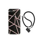 kilifland General Mobile Gm 9 Pro ile Uyumlu Kılıf Ipli Boyun Askılı Desenli Silikon Pembe Şeritli Mermer 1312