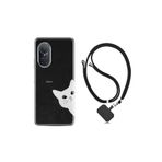 Kılıfland General Mobile GM 9 Pro ile Uyumlu Silikon Kılıf, İpli Boyun Askılı, Çılgın Kedi Desenli, Siyah