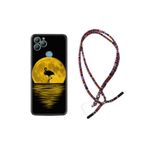 kilifland General Mobile Gm22 Pro Uyumlu ile Uyumlu Kılıf Rasta Ipli Boyun Askılı Desenli Silikon Ay Ve Flamingo 1775
