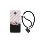 kilifland General Mobile Gm5 Plus ile Uyumlu Kılıf Desenli Silikon Boyun Askılı Strip Pink Flowers 1396