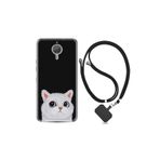 kilifland General Mobile Gm5 Plus ile Uyumlu Kılıf Resimli Desenli Silikon Boyun Askılı White Cat 1835