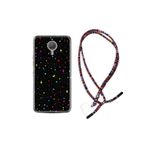 Kılıfland General Mobile GM5 Plus ile Uyumlu Silikon Kılıf, Rasta Desenli, Boyun Askılı, Puantiye ve Ay Motifli, Siyah