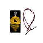 kilifland General Mobile Gm5 Plus Uyumlu ile Uyumlu Kılıf Rasta Ipli Boyun Askılı Desenli Silikon Ay Ve Flamingo 1775