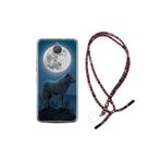 kilifland General Mobile Gm5 Plus Uyumlu ile Uyumlu Kılıf Rasta Ipli Boyun Askılı Desenli Silikon Moon Wolf 1820