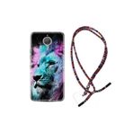 kilifland General Mobile Gm5 Plus Uyumlu ile Uyumlu Kılıf Rasta Ipli Boyun Askılı Desenli Silikon Pink Blue Leon 1603